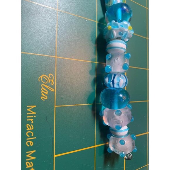 Handmade Aqua and white Glass Lampwork Beads - New - Picture 4 of 5